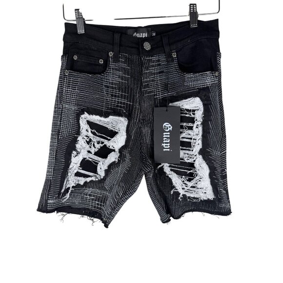 NEW Guapi Black Denim Edgy Distressed Shorts Men's Size 28 - Picture 1 of 8